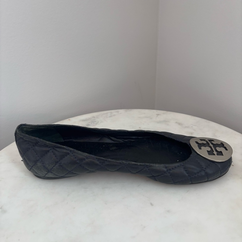 Tory Burch Black Quinn Quilted Round Toe Leather Ballet Flats Size 8 - Picture 5 of 10